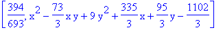 [394/693, x^2-73/3*x*y+9*y^2+335/3*x+95/3*y-1102/3]